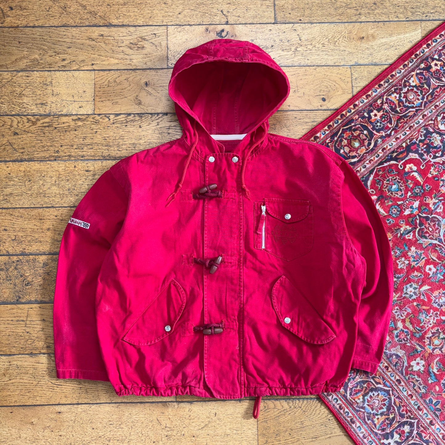 Vintage 90s Energie Red Fireman Boxy Clasp Parka Workwear Jacket - L