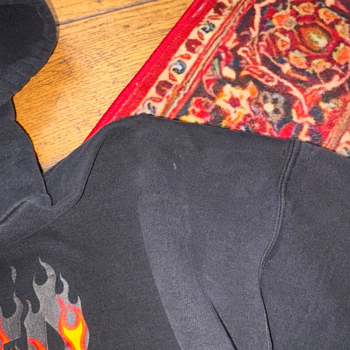 Vintage Thrasher Black Flames Skate Hoodie Sweatshirt - XL