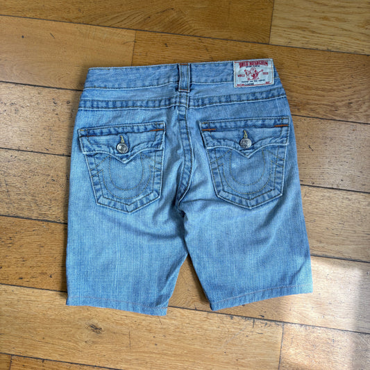 Vintage True Religion Womens Blue Embroidered Y2K Shorts Jorts - Size 8