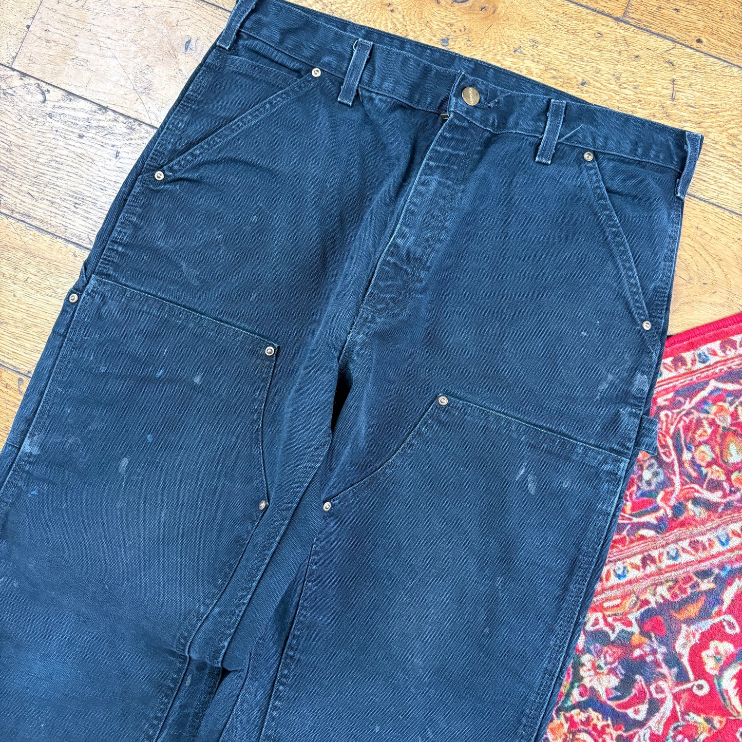 Vintage Carhartt Black Double Knee Workwear Carpenter Baggy Trousers - 34