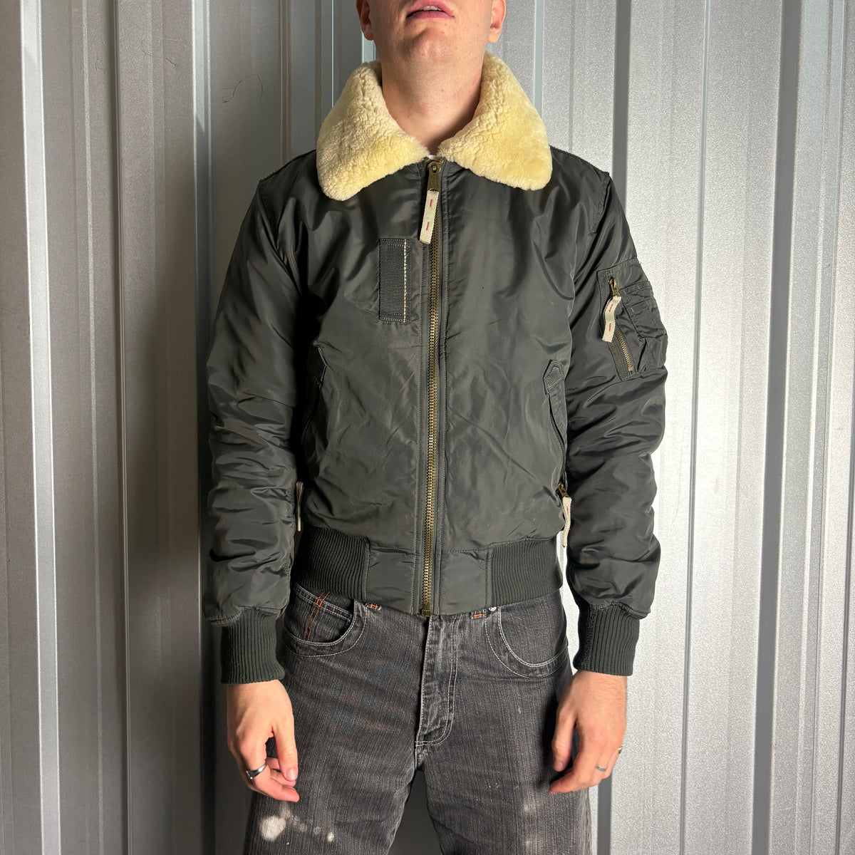 Vintage Alpha Industries Black Flight Aviator Bomber Jacket - M
