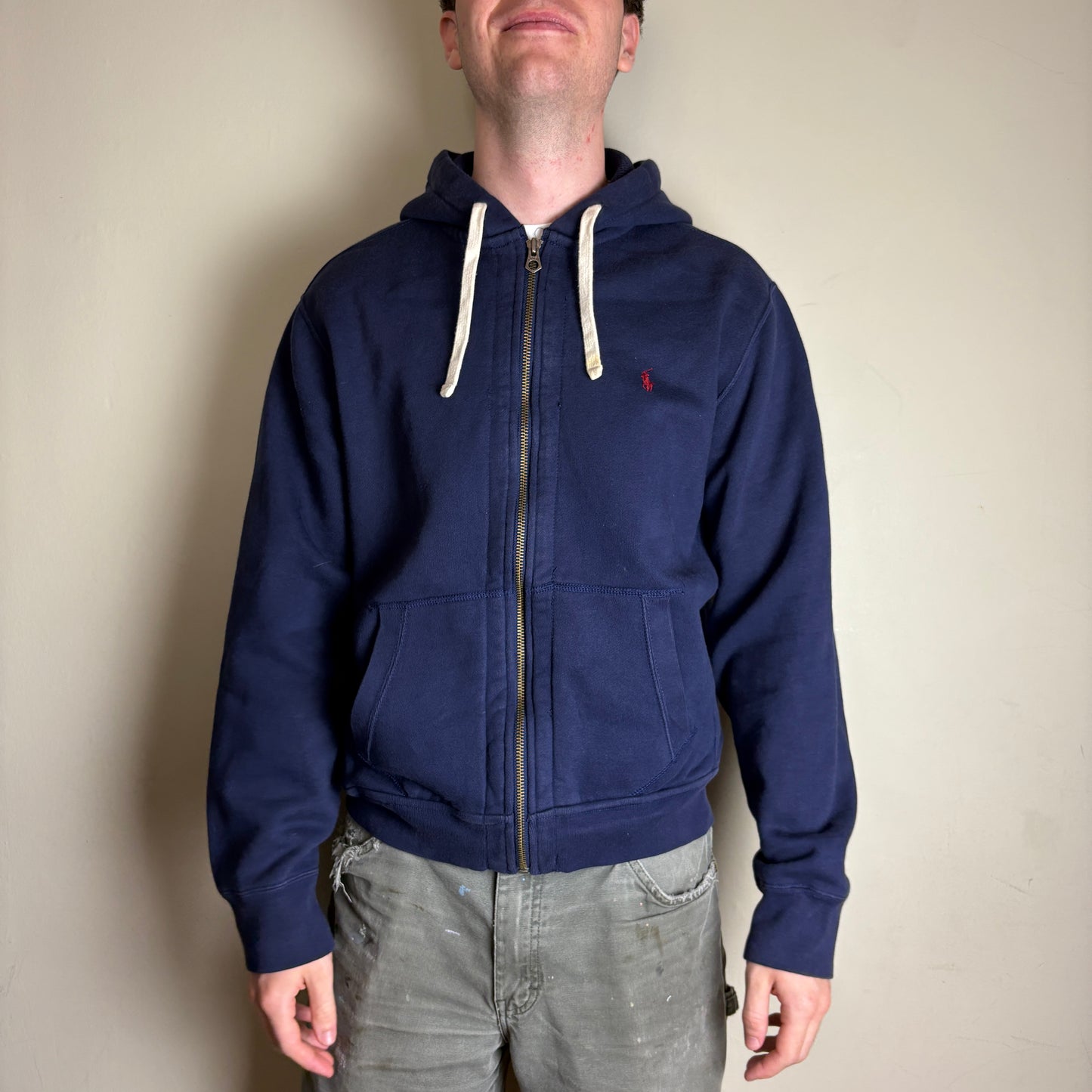 Vintage Ralph Lauren Navy Zip Hoodie Embroidered Sweatshirt - L
