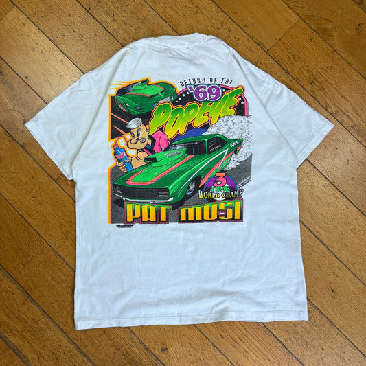 Vintage 90s Popeye Car White Single Stitch Graphic T-Shirt - L