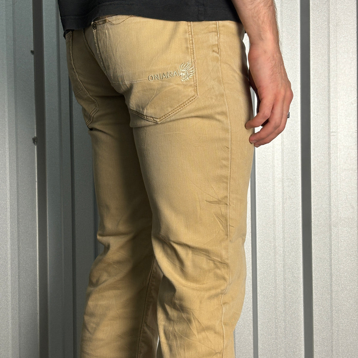 Oniarai Cream Embroidered Japanese Straight Denim Hip Hop Y2K Jeans - 29R