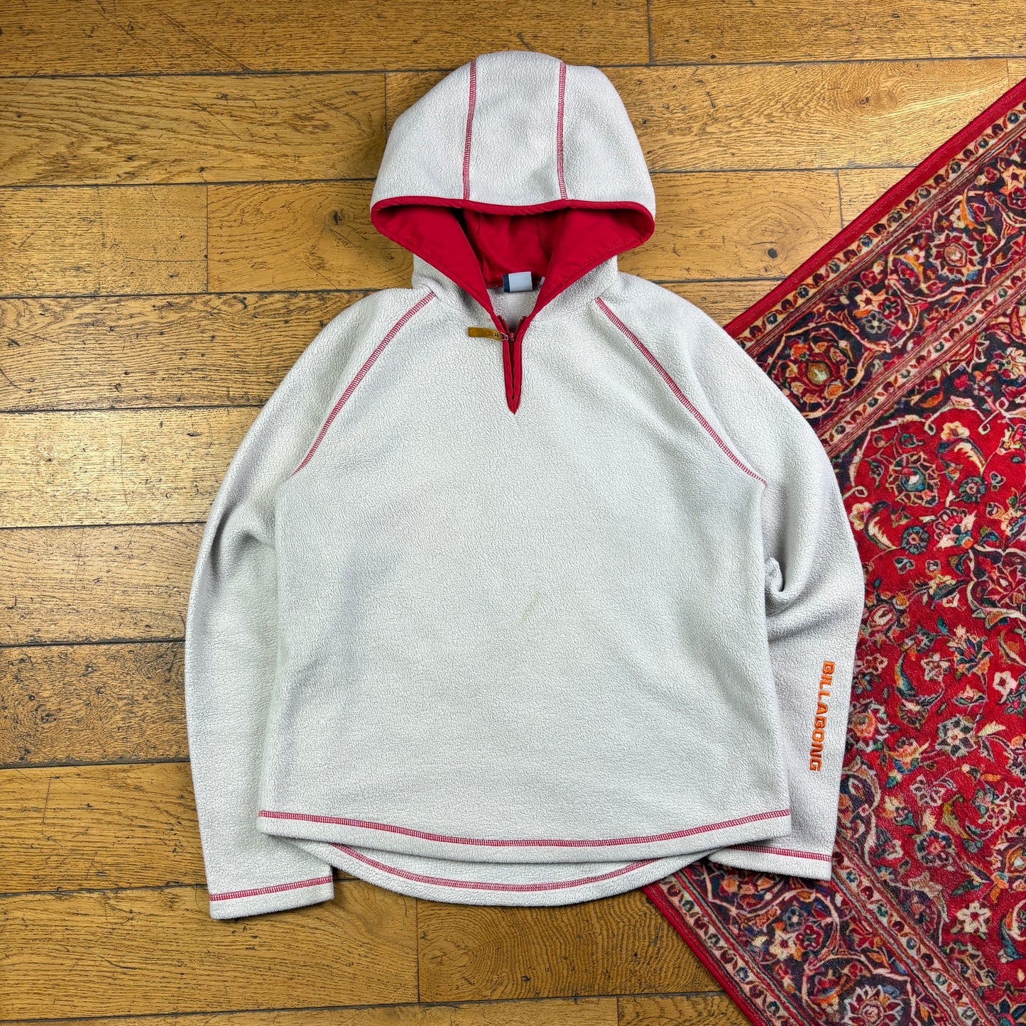 Vintage Billabong Cream Fleece Surfwear Hoodie Embroidered Sweatshirt - S