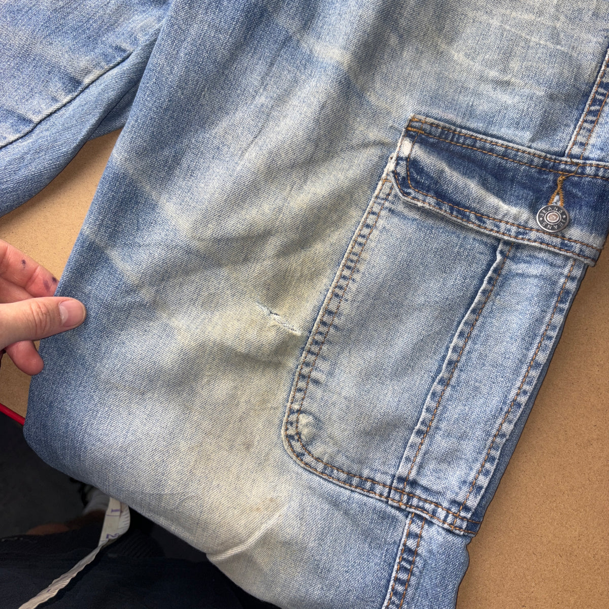 Embroidered Dragon Blue Cargo Japanese Denim Hip Hop Y2K Baggy Jeans - 34S