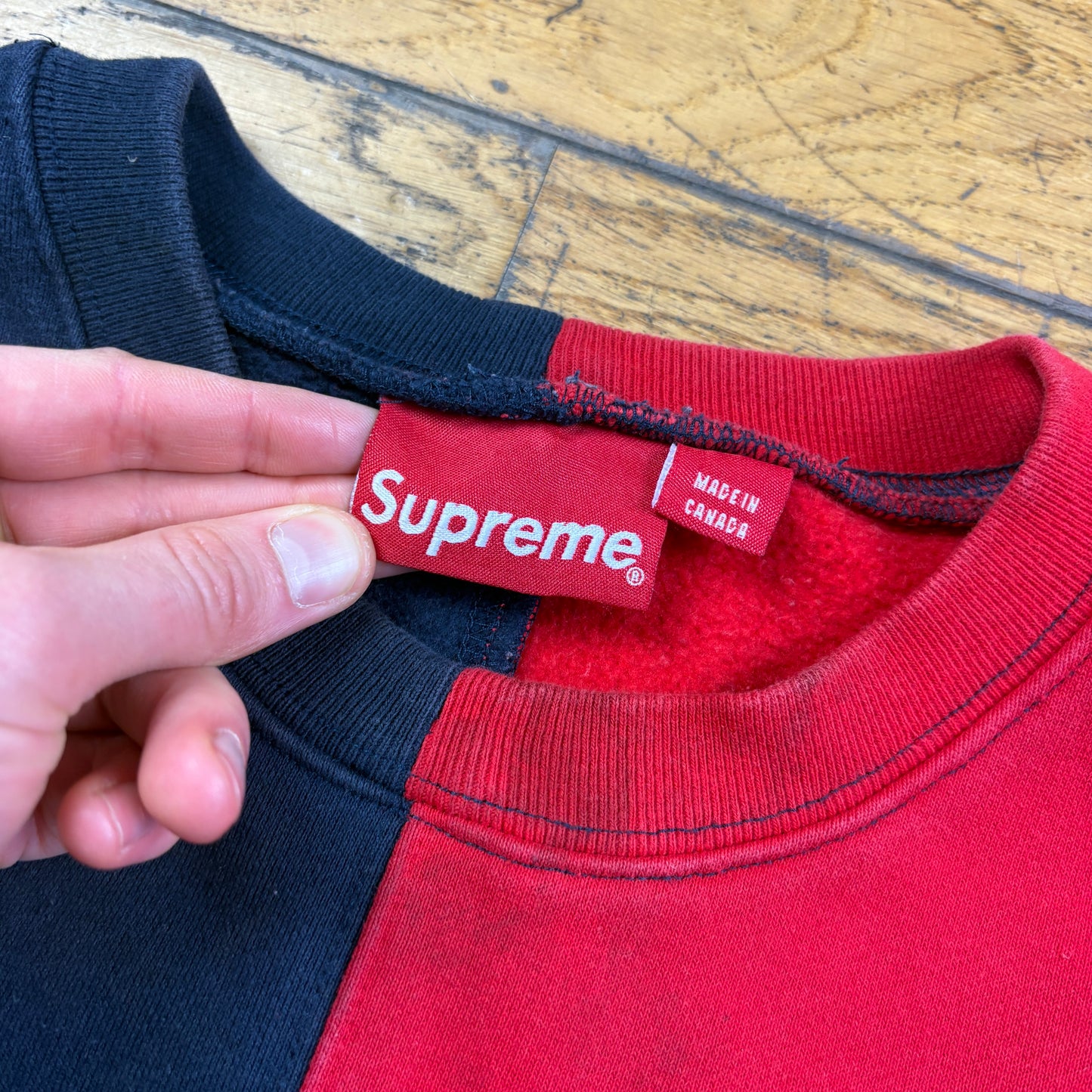 Vintage Supreme Spellout Red Navy Embroidered Sweatshirt - L