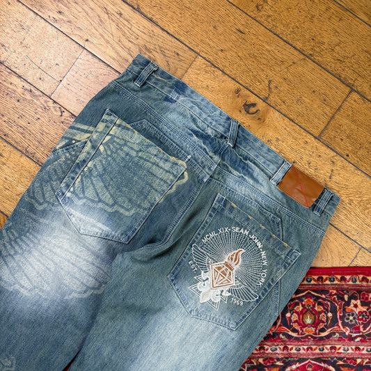 Vintage Sean John Blue Embroidered Y2K Hip Hop Baggy Jeans - 40