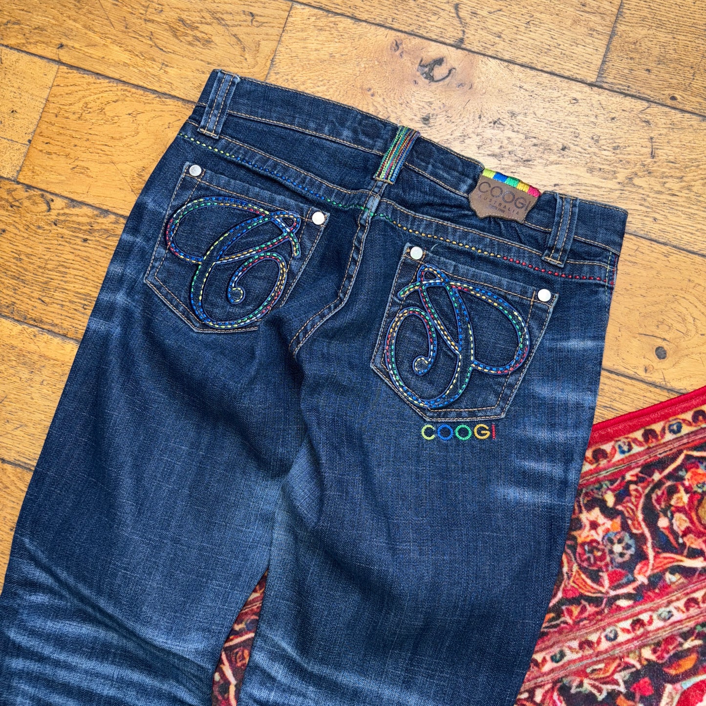 Vintage Coogi Blue Womens Embroidered Y2K Hip Hop Straight Jeans - 32L