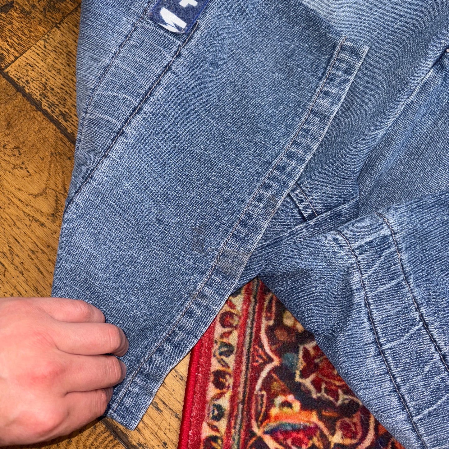 Vintage MFG Embroidered Blue Y2K Hip Hop Baggy Jeans Shorts Jorts - 38