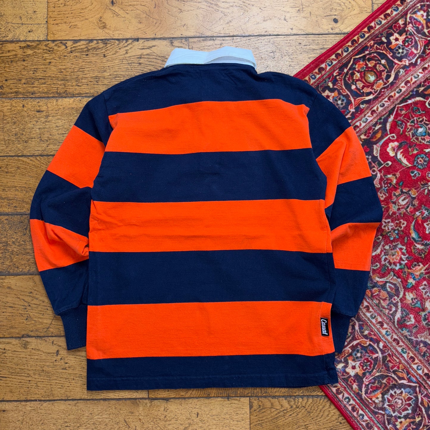 Vintage Navy Orange Stripe Rugby Polo Shirt - S
