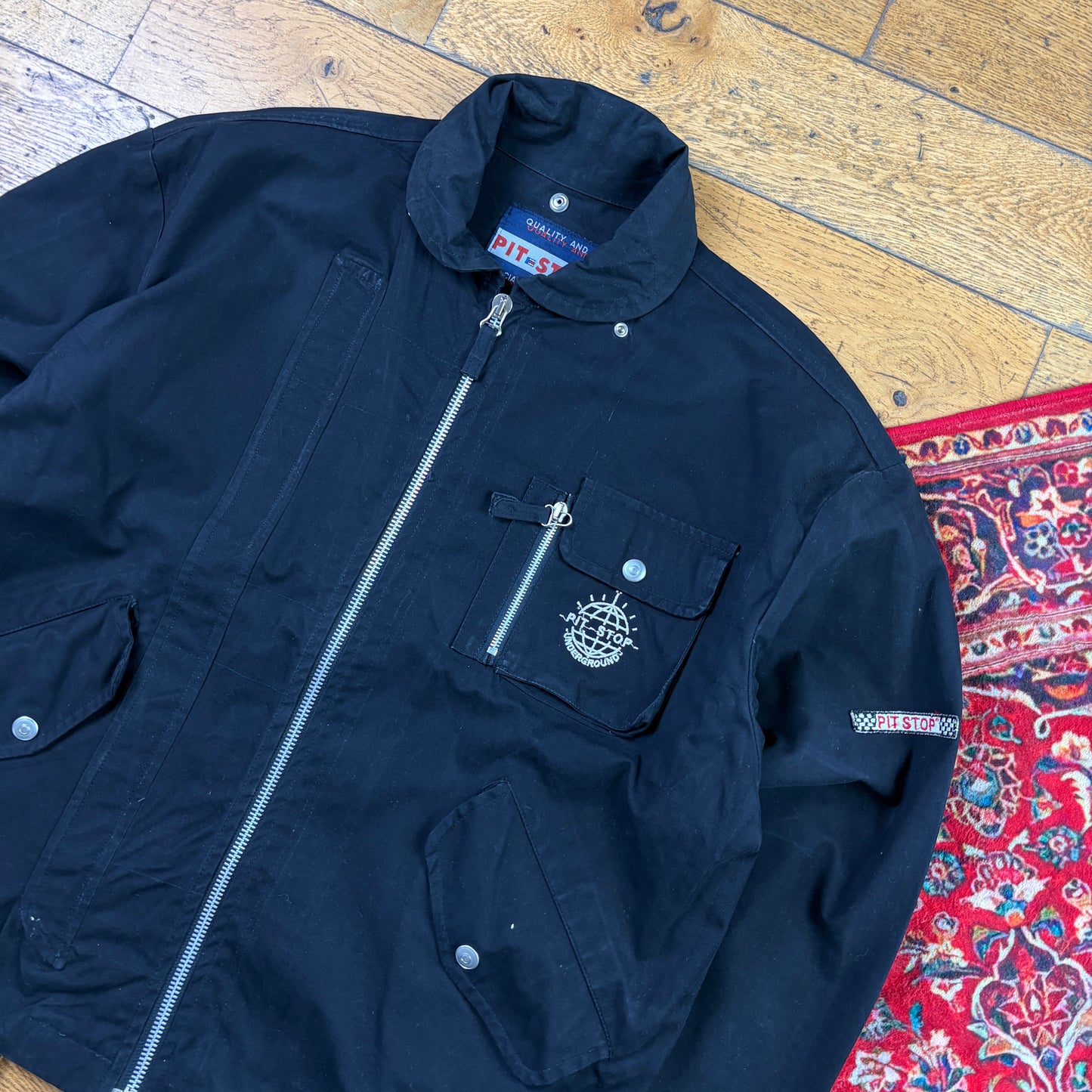 Vintage Pit Stop Black Harrington Workwear Jacket - L