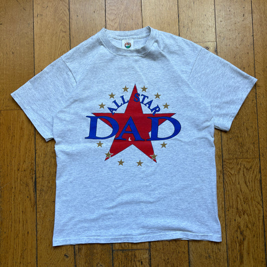 Vintage 90s Dad Single Stitch Grey Graphic T-Shirt - S/M
