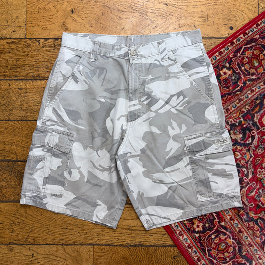 Vintage Wrangler Grey Camo Y2K Cargo Baggy Shorts Jorts - 34