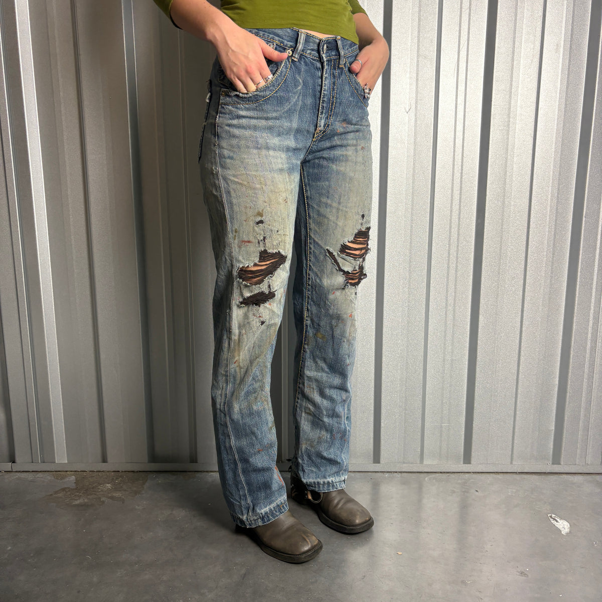 Big Train Blue Embroidered Japanese Grunge Hip Hop Y2K Straight Jeans - 30S