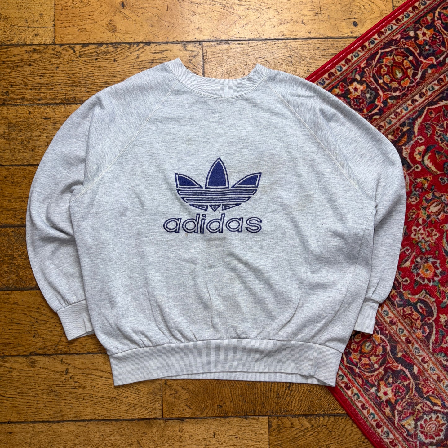 Vintage 80s Adidas Grey Boxy Embroidered Sweatshirt - M