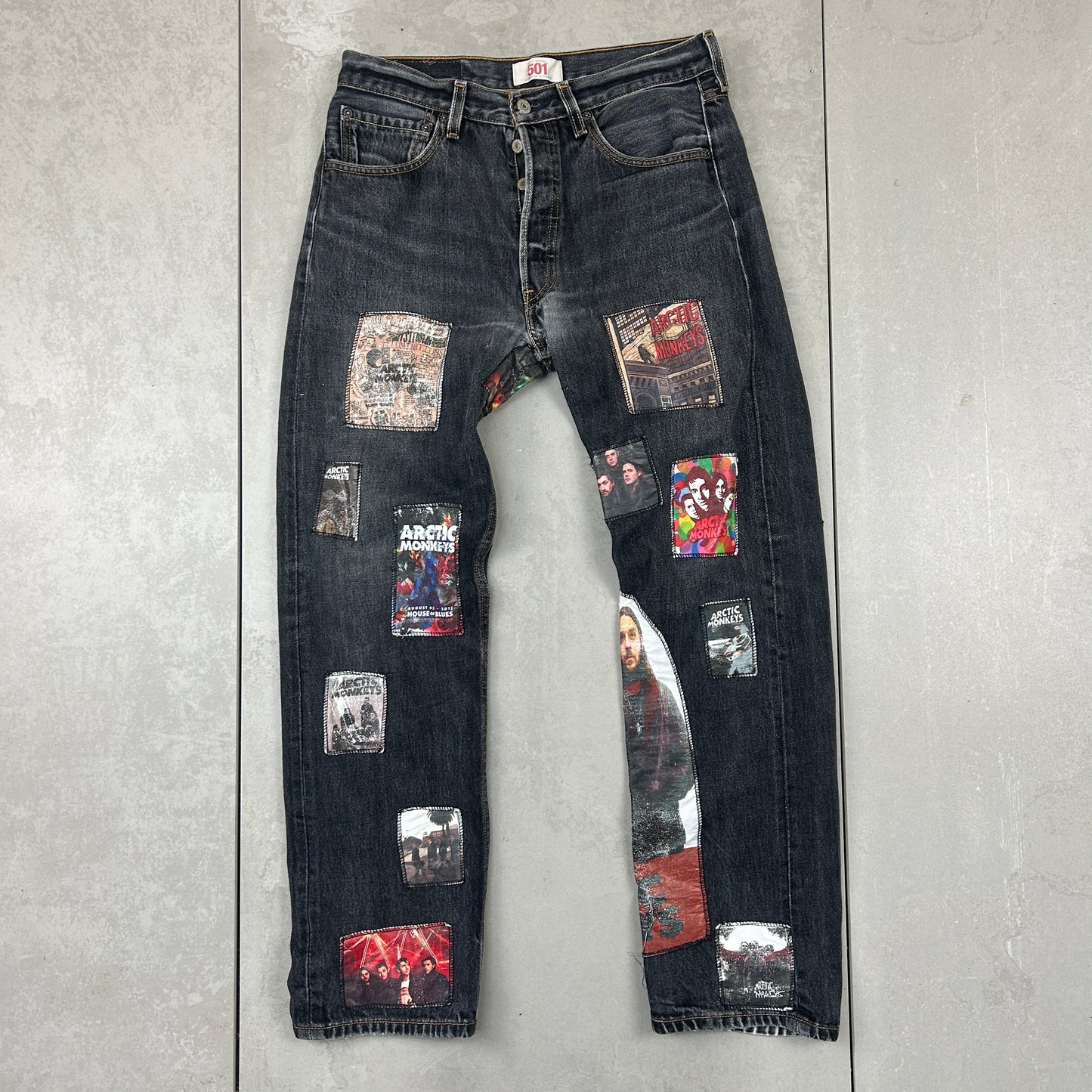 Vintage Levis 501 Patchwork Arctic Monkeys Black Denim Straight Jeans - 30