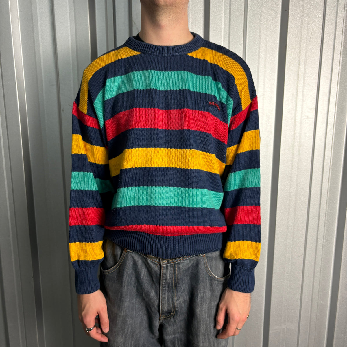 Vintage Paul And Shark Navy Boxy Stripe Chunky Knit Jumper - L