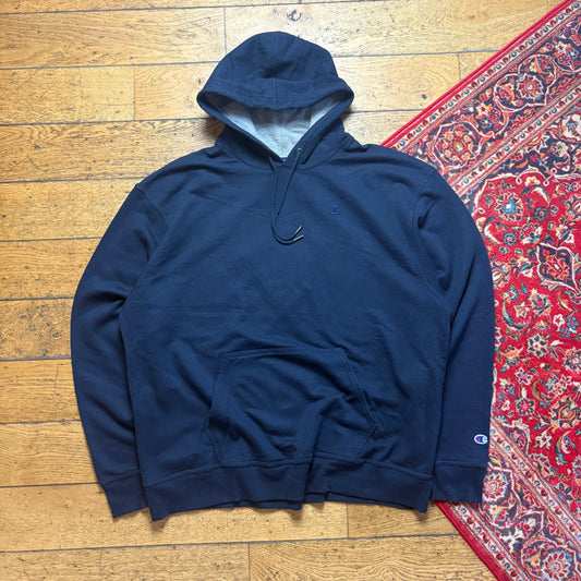 Vintage Champion Navy Hoodie Embroidered Sweatshirt - 2XL