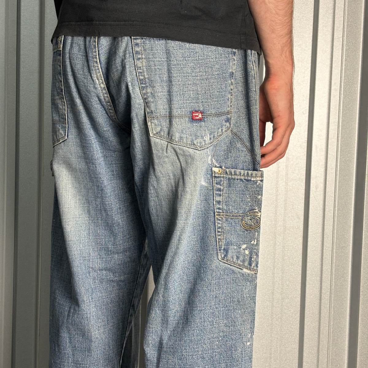 Jay Jays Blue Carpenter Embroidered Hip Hop Y2K Baggy Jeans - 38L