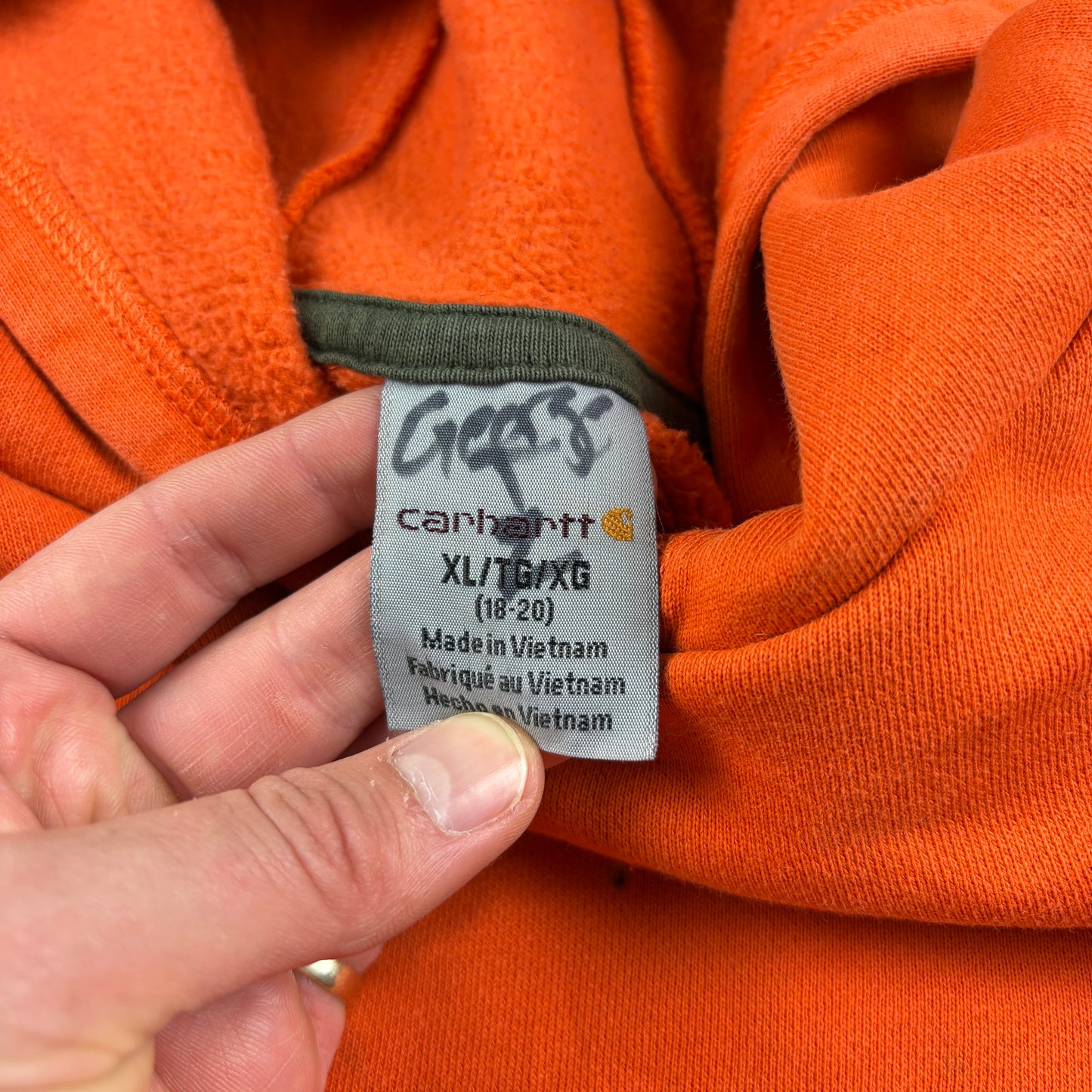 Vintage Carhartt Womens Orange Hoodie Sweatshirt - XL