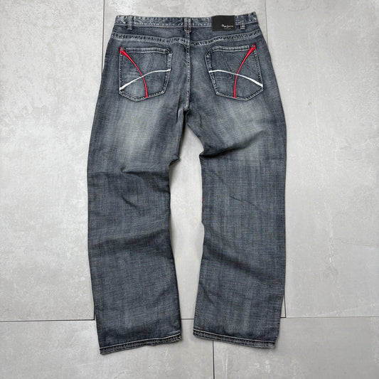 Vintage Pepe Jeans Embroidered Grey Hip Hop Baggy Jeans - 40