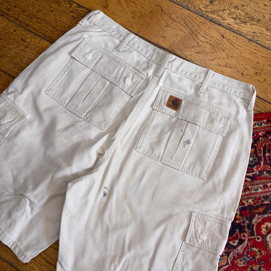 Vintage Carhartt Workwear Cream Baggy Carpenter Shorts - 36