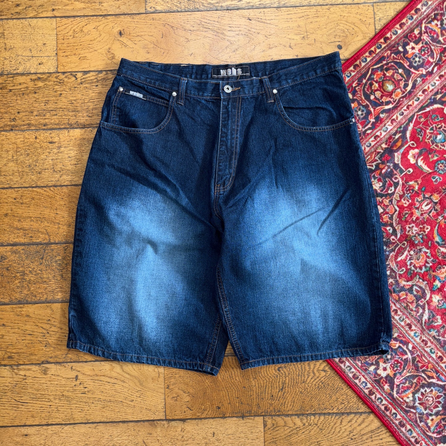 Vintage Webs Embroidered Blue Hip Hop Baggy Shorts Jorts - 38
