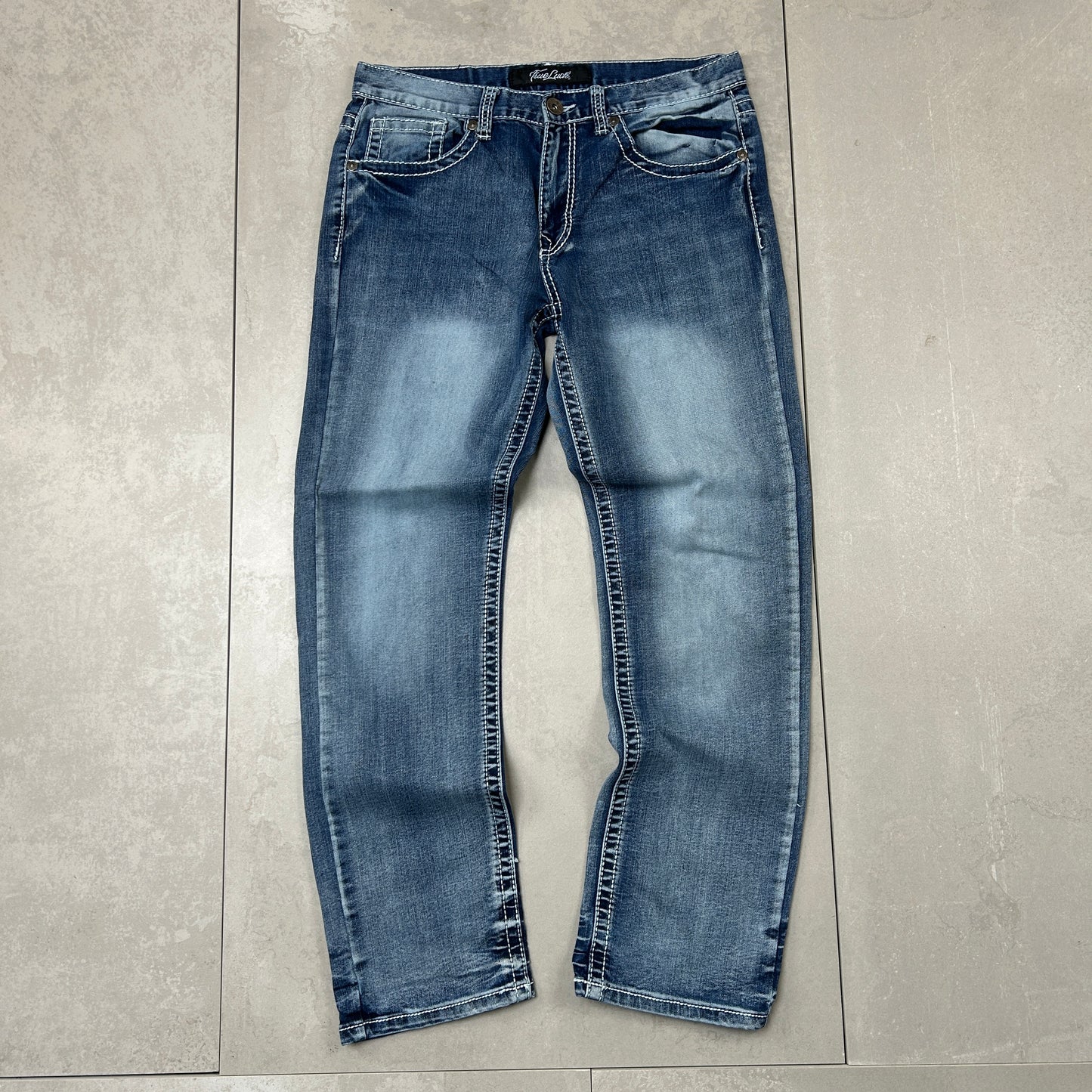 Vintage Embroidered Hip Hop Straight Blue Jeans - 33