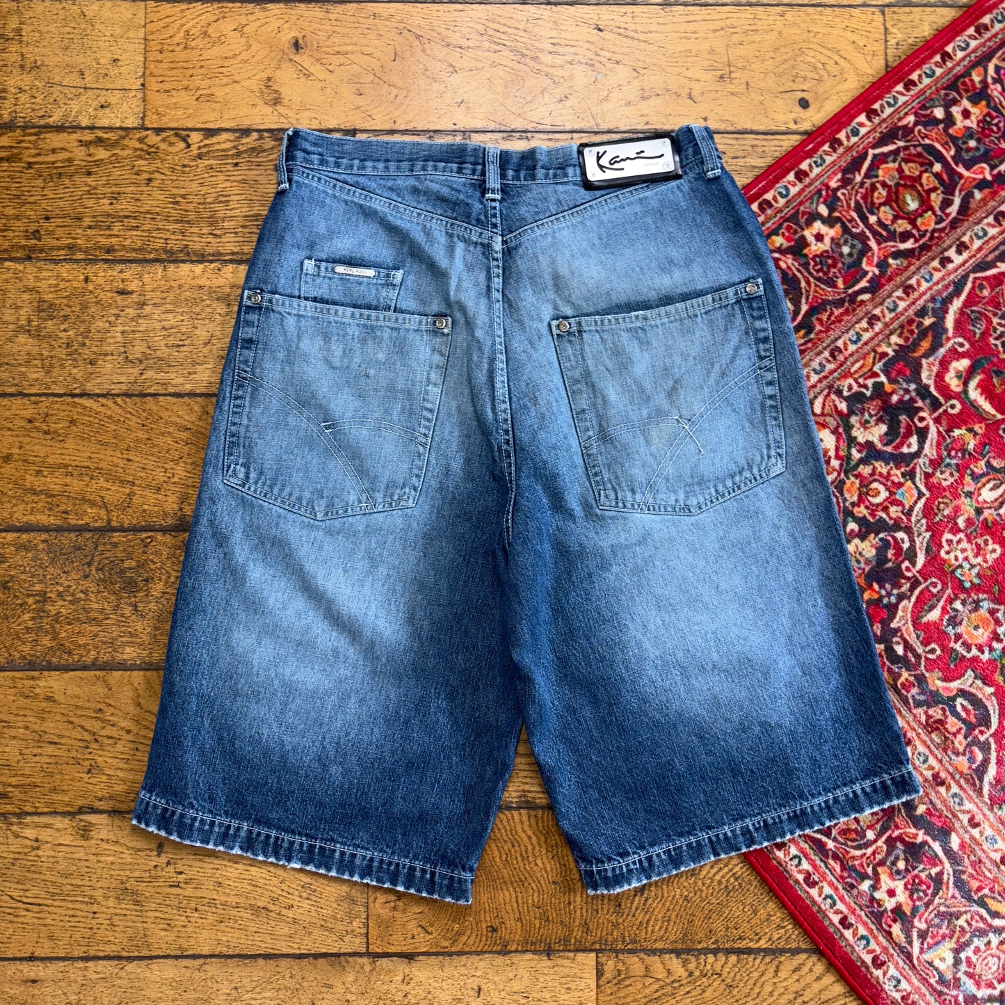 Vintage Karl Kani Blue Embroidered Y2K Hip Hop Baggy Jeans Shorts Jorts - 32