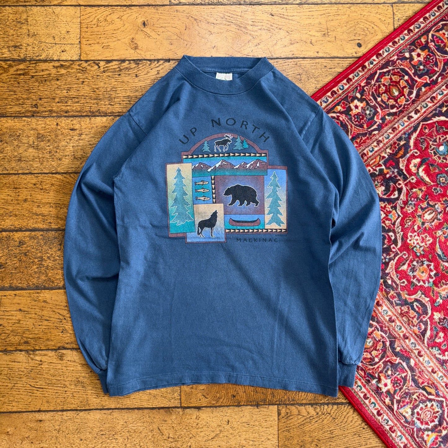 Vintage 90s Wildlife Nature Blue Long Sleeve Single Stitch Graphic T-Shirt - XS