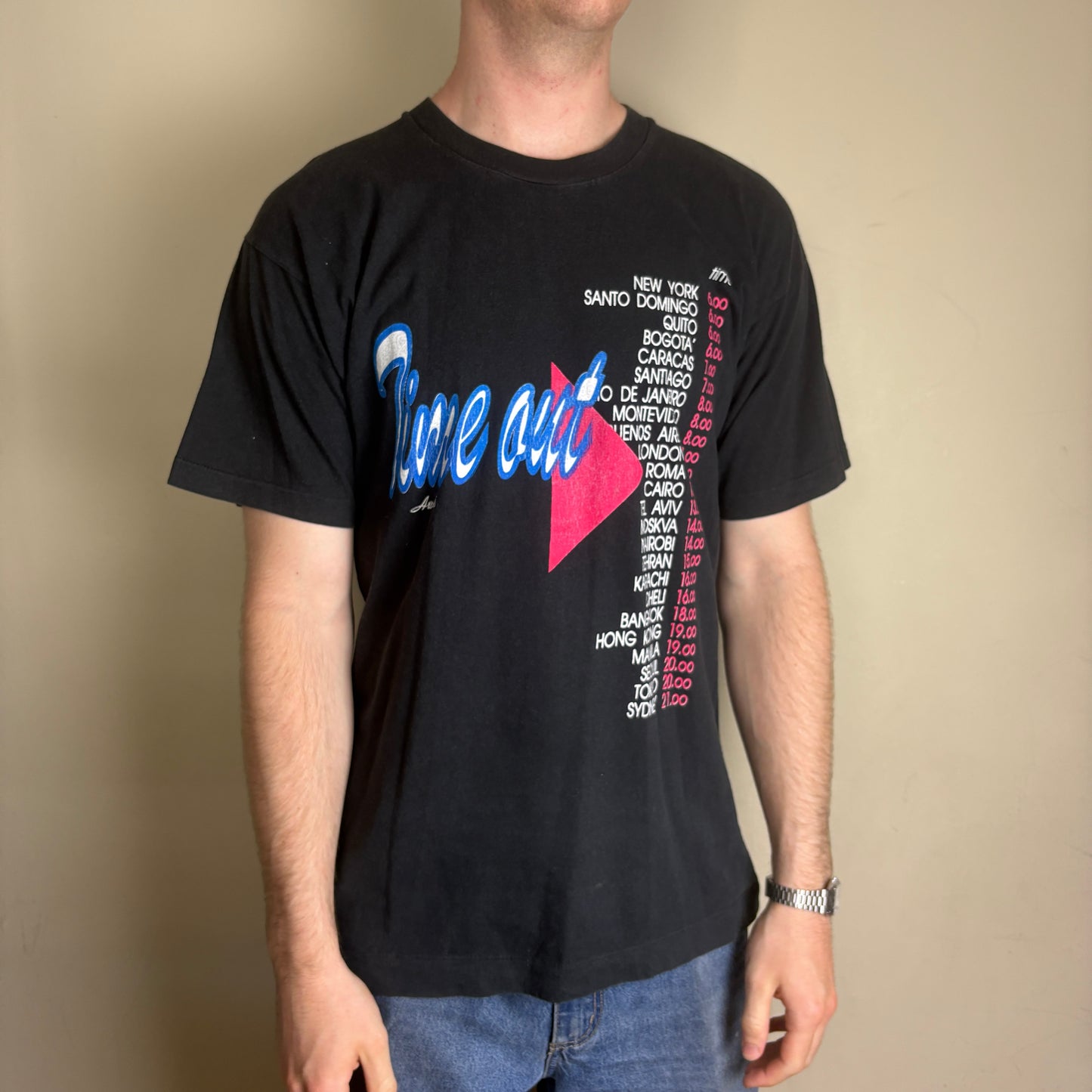 Vintage 90s Time Out Black Single Stitch Graphic T-Shirt - M