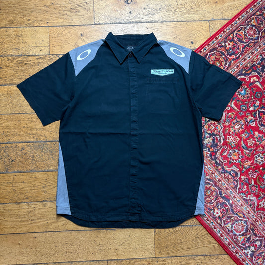 Vintage Oakley Black Short Sleeve Workwear Racing Embroidered Shirt - XL