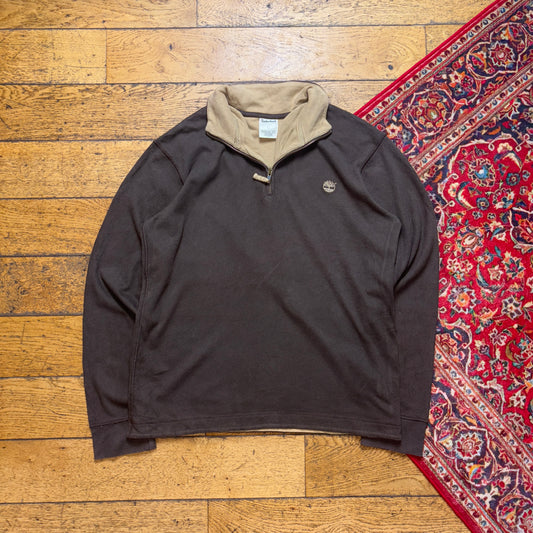 Vintage Timberland Brown Quarter Zip Embroidered Sweatshirt - L