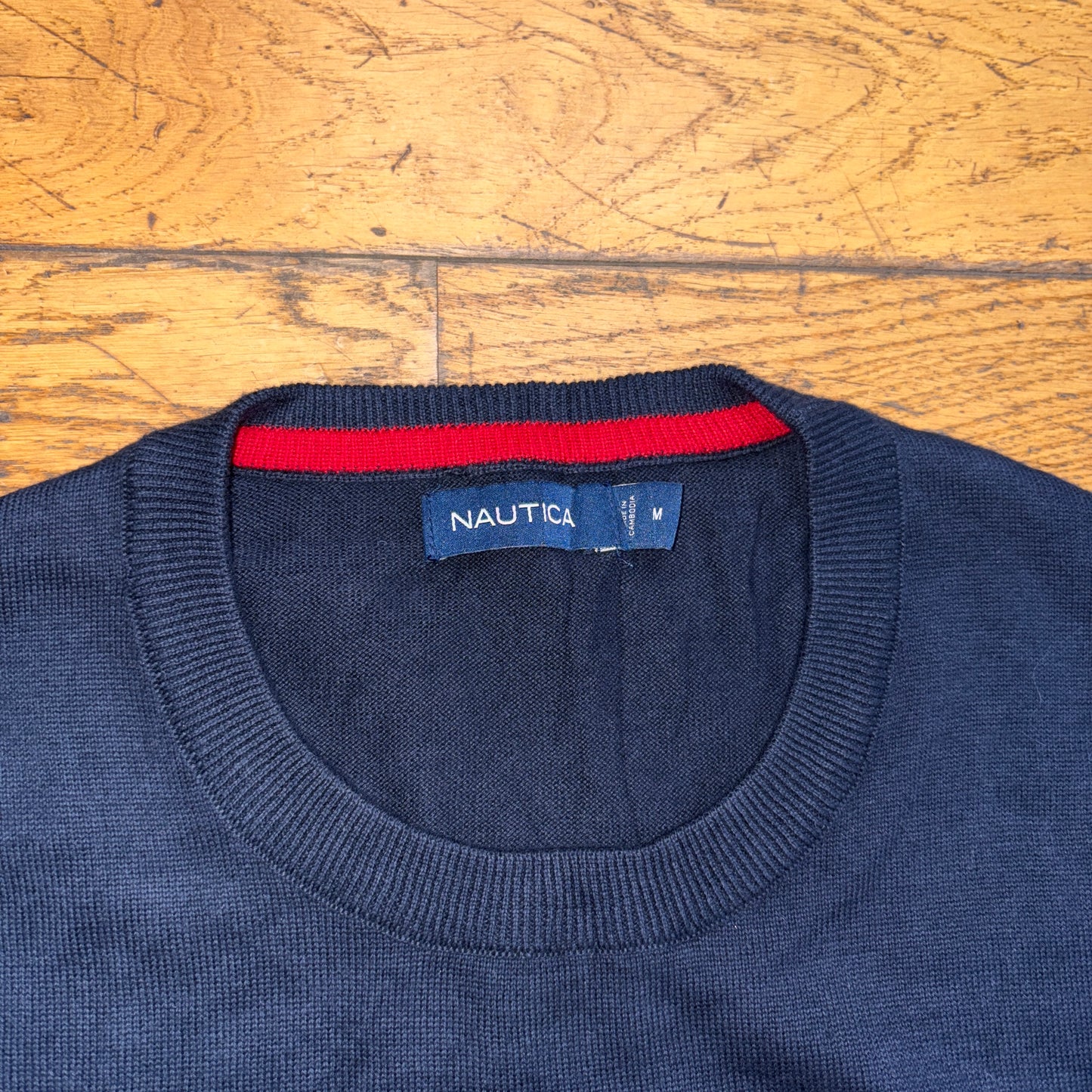 Vintage Nautica Grey Navy Stripe Embroidered Knit Jumper - M