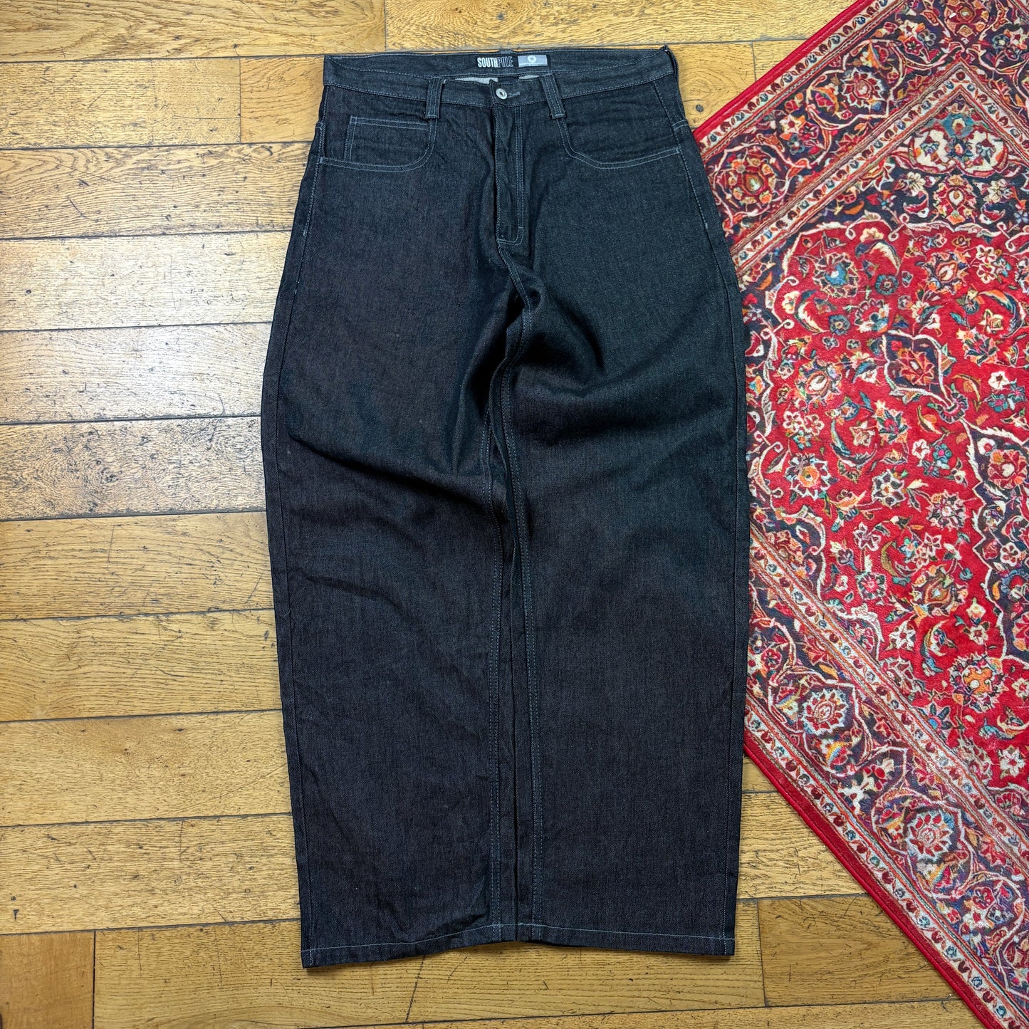 Vintage Southpole Black Embroidered Y2K Hip Hop Baggy Jeans - 36