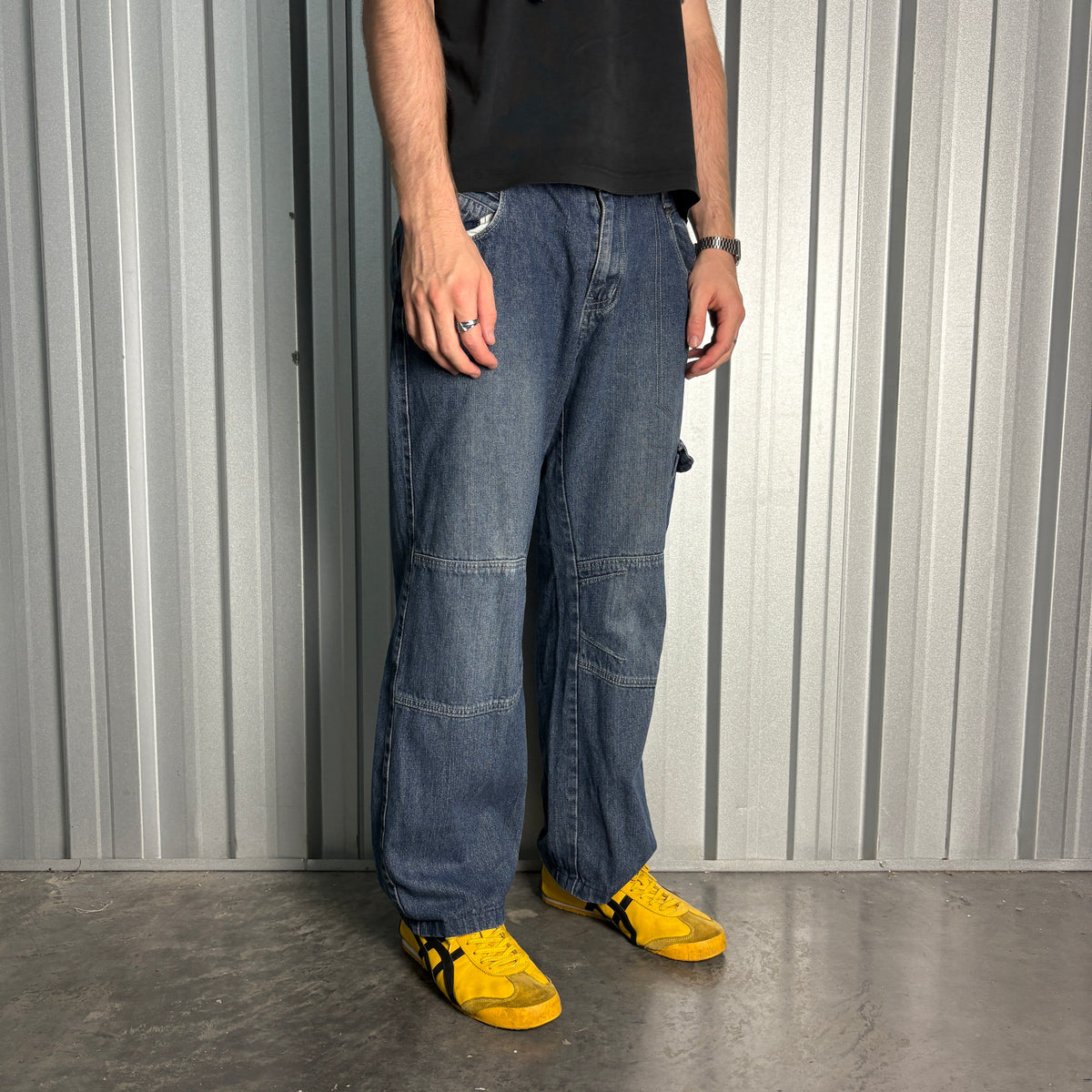 Airwalk Buckle Back Blue Cargo Embroidered Hip Hop Y2K Baggy Jeans - 36S