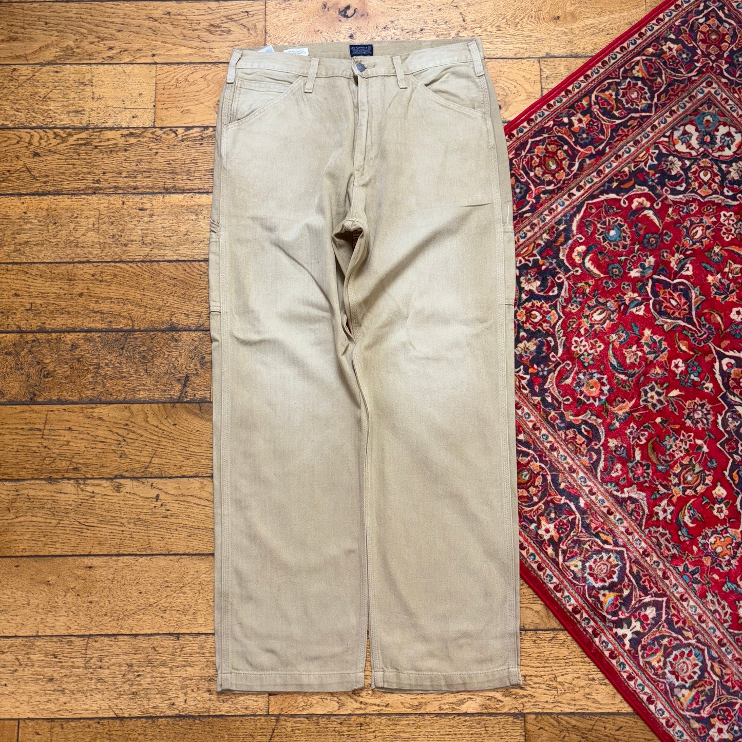 Vintage Levis Brown Cream Carpenter Workwear Baggy Trousers - 36R