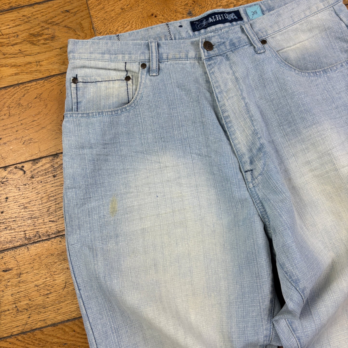 Vintage Blue Embroidered Y2K Hip Hop Baggy Jeans - 36
