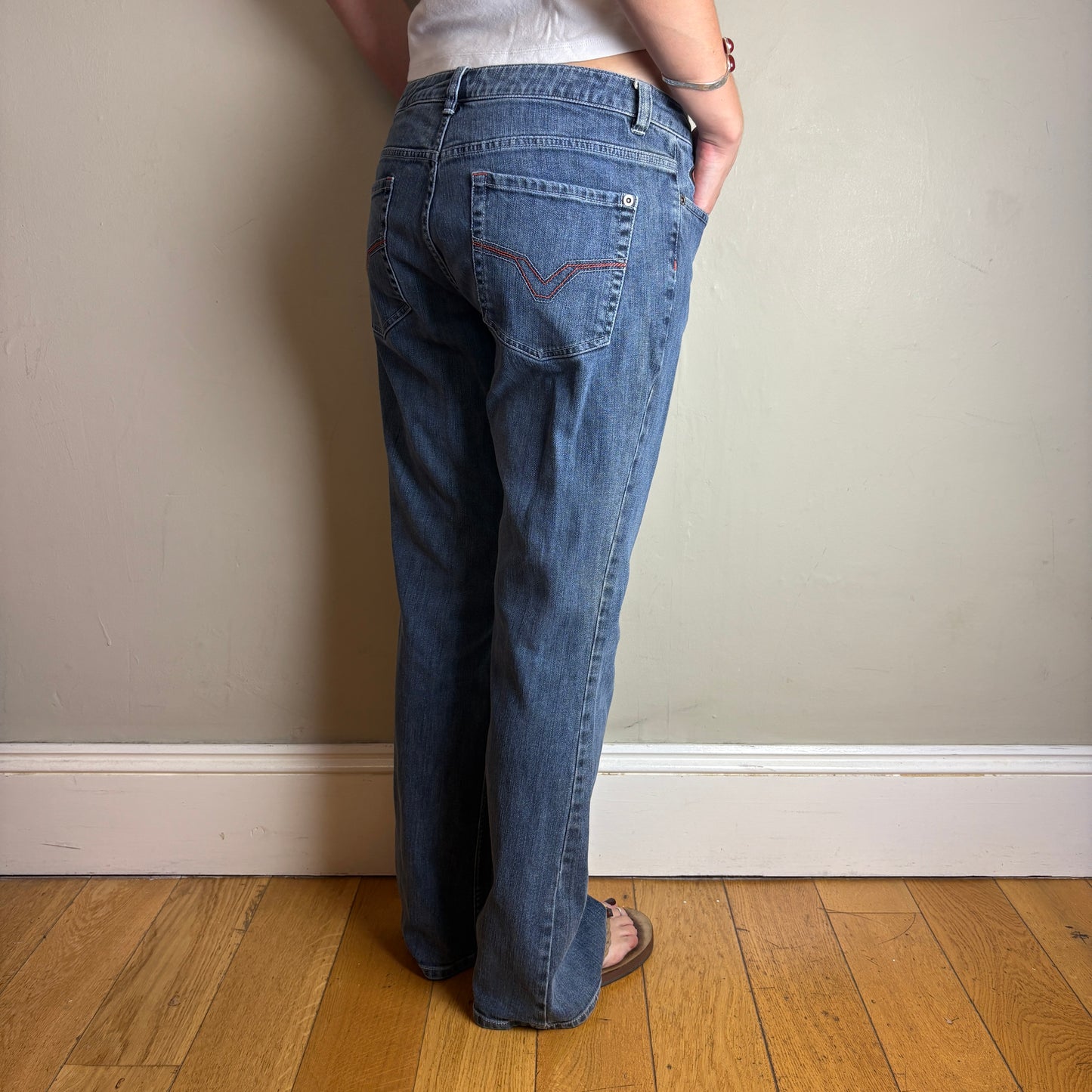 Vintage Harley Davidson Womens Blue Embroidered Y2K Hip Hop Bootcut Jeans - 34R