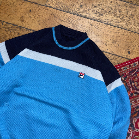 Vintage Fila Blue Stripe Wool Chunky Knit Jumper - L
