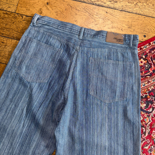 Vintage Brooklyn Express Blue Pinstripe Y2K Hip Hop Baggy Jeans Shorts Jorts -40