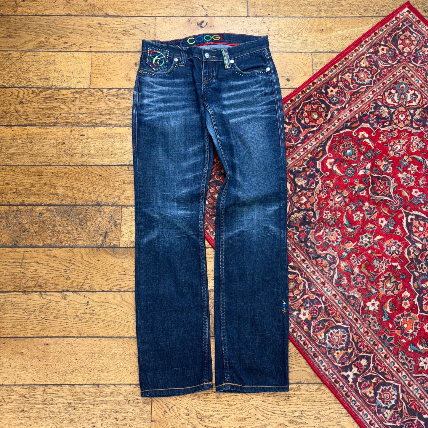 Vintage Coogi Blue Womens Embroidered Y2K Hip Hop Straight Jeans - 32L