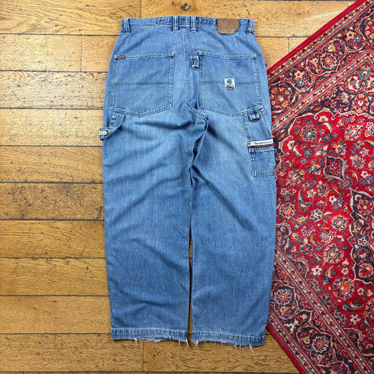 Vintage Pepe Jeans Blue Embroidered Y2K Hip Hop Baggy Jeans - 36