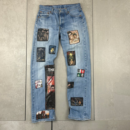 Vintage Levis 501 Patchwork The Smiths Blue Denim Straight Jeans - 30