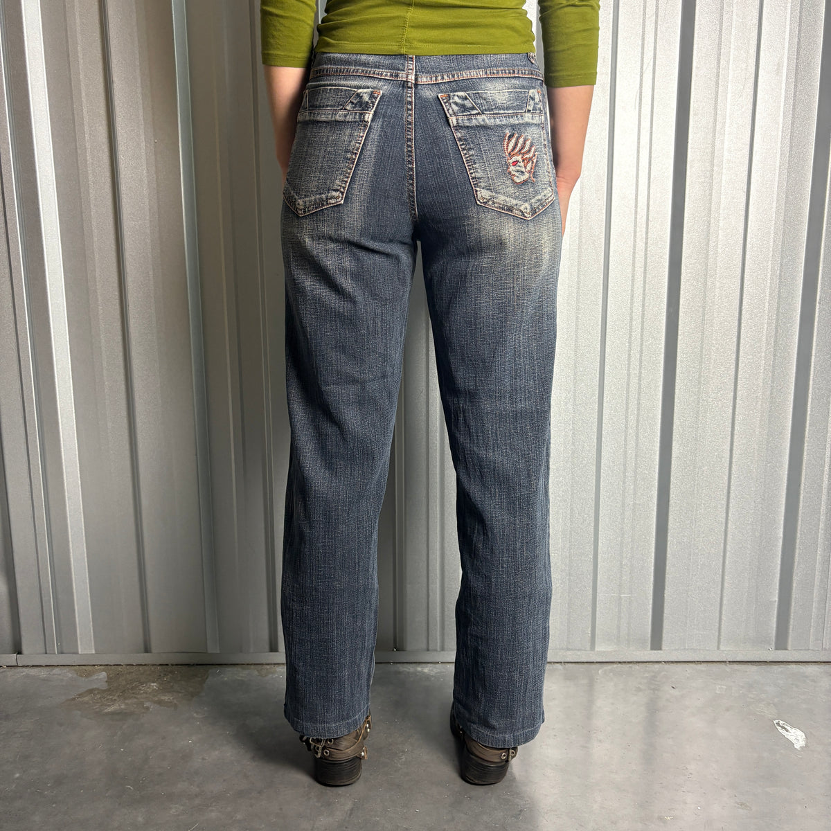 Embroidered Blue Japanese Denim Hip Hop Y2K Baggy Jeans - 30S