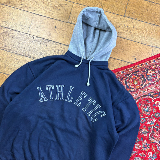 Vintage Athletic Navy Embroidered Hoodie Sweatshirt - XL
