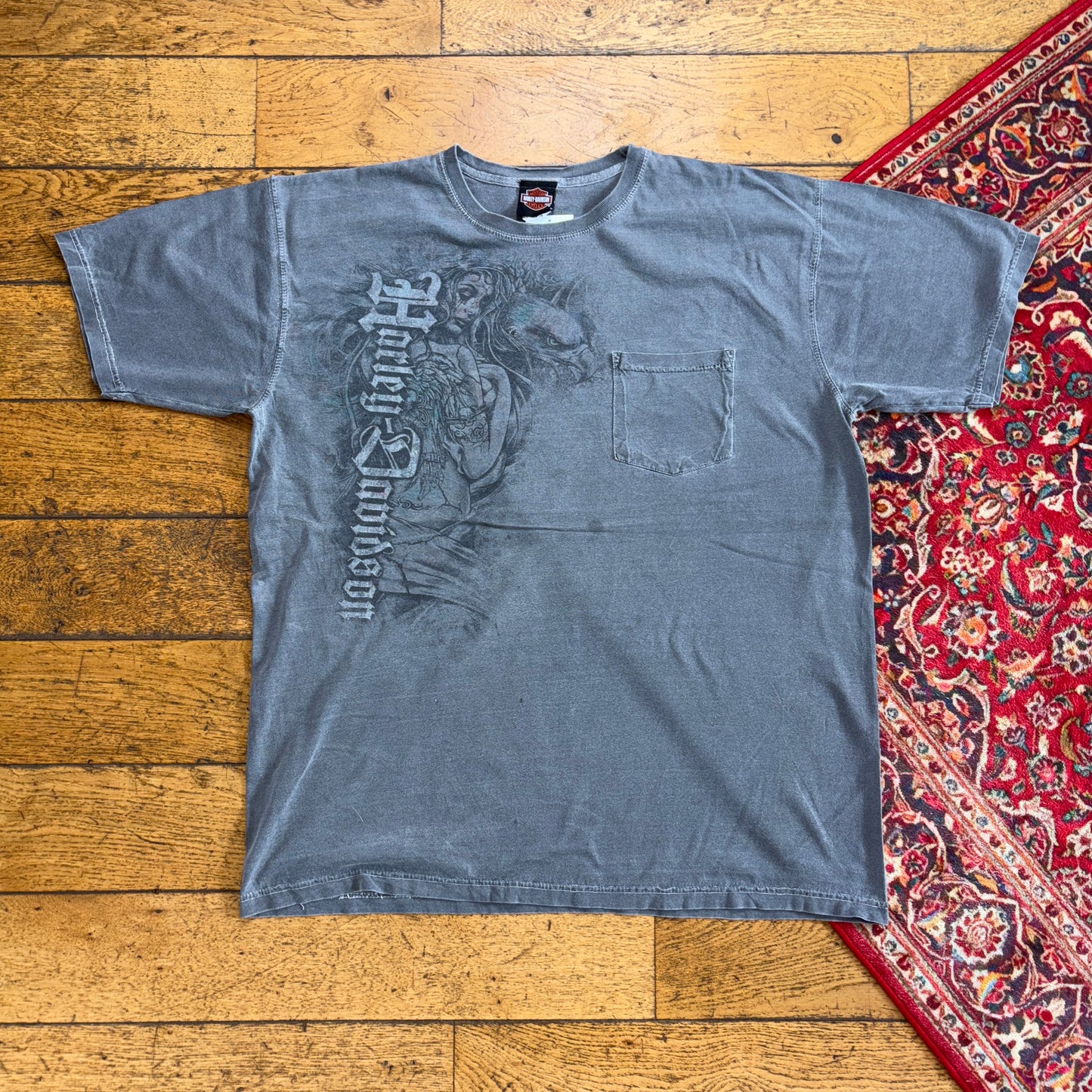 Vintage Harley Davidson Grey Affliction Motorbike Graphic T-Shirt - XL