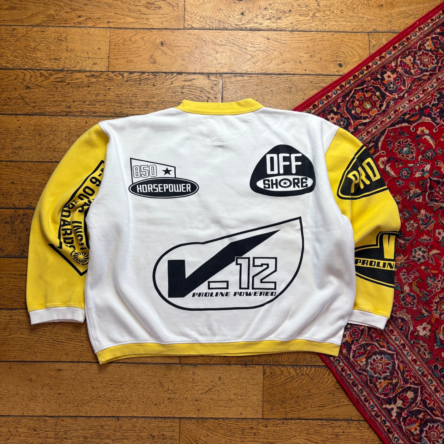Vintage 90s White Yellow Motorsport Boxy Sweatshirt - XL