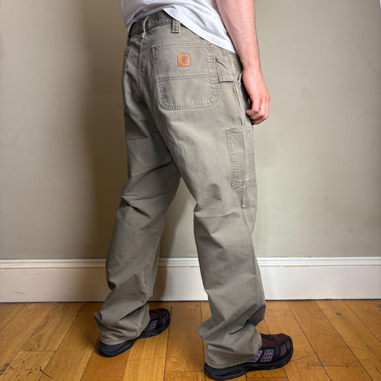 Vintage Carhartt Brown Grey Workwear Carpenter Baggy Trousers - 36L